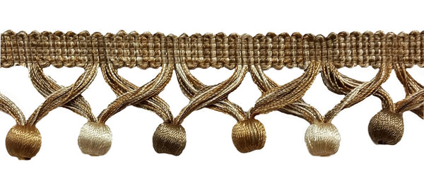 Taupe, Copper & Ivory 1 3/4 inch Ball Fringe Style# BBF0175 Color: 1636 (Sold by The Yard)
