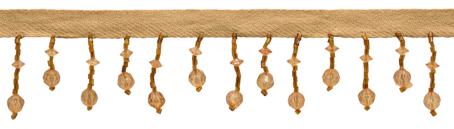 1 1/2" (3.5cm) Beautiful Handcrafted Lantern Beaded Fringe Trim | Fringe Trim (Style# B40682-AC), #E20 Solid / Light Warm Brown - 12 Yards - DecoPro