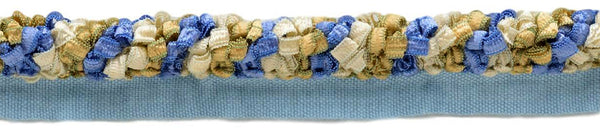Elegant Ribbon Cord With Lip / 3/8 inch diameter / Style# 0038RC Color: Medium Blue, Ivory, Beige, Light Green - 8959 / Sold by the Yard