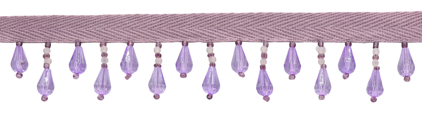 1" (2.5cm) Beautiful Handcrafted Teardrop Beaded Fringe Trim | Fringe Trim (Style# B40690-AC), #H25 Solid / Dark Mauve Violet Purple - 12 Yards - DecoPro