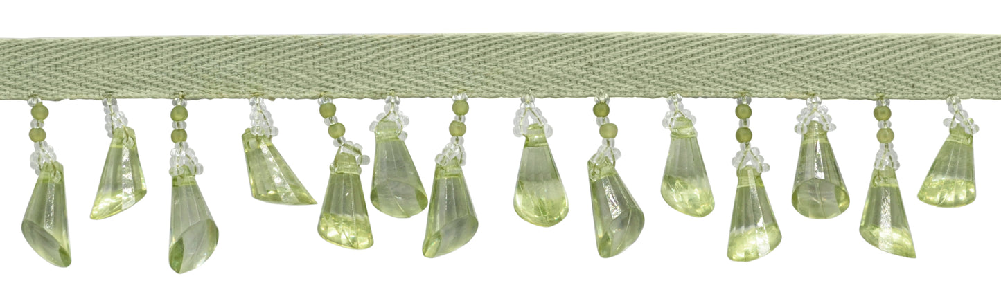 1 1/4" (3cm) Beautiful Handcrafted Beaded Fringe Trim with Bell Design | Fringe Trim (Style# B40693-AC), #L60 Solid / Dark Yellow Green - 3 Yards - DecoPro