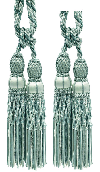 Pair of Beautiful Light Blue, White Curtain & Drapery Large Double Tassel Tieback/10 inch tassel, 38 inch Spread Decorative Rope Holdback / Style# TBEL10-2 (21204) Color: 9535 - Seaside Blue