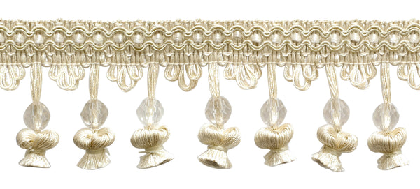 2 1/2 inch Beaded Onion Tassel Fringe / Style# NT2504 / Color: Ivory / Ecru - A2 / Sold by the Yard