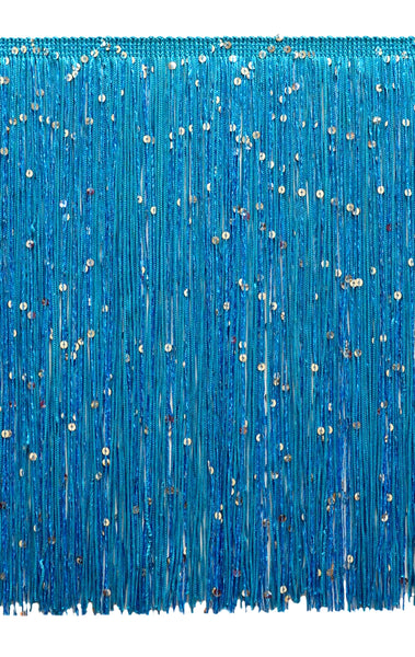 12 Inch Chainette Sequin Fringe Trim, CFS12 Color: Turquoise - 04, Sold By the Yard