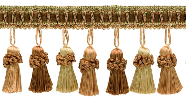 Elegant 3 Inch Long Vintage Brown, Light Gold Victorian Fringe / Style # TFH3CT Color: English Toffee - 08 (Sold by The Yard)