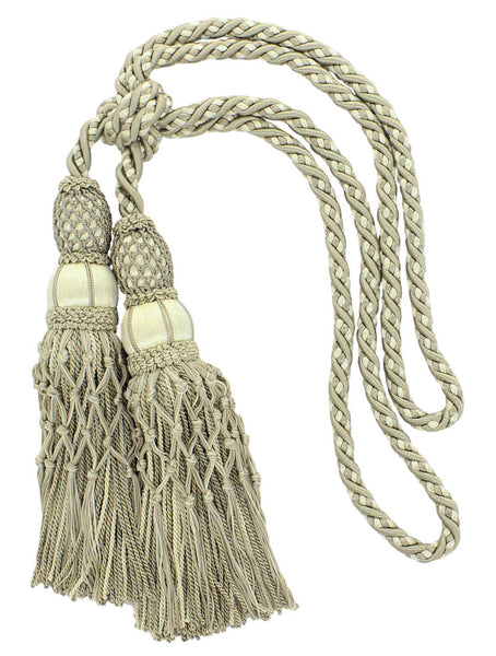 Beautiful Ivory, Beige Curtain & Drapery Large Double Tassel Tieback/10 inch tassel, 38 inch Spread Decorative Rope Holdback / Style# TBEL10-2 (21204) Color: 9802