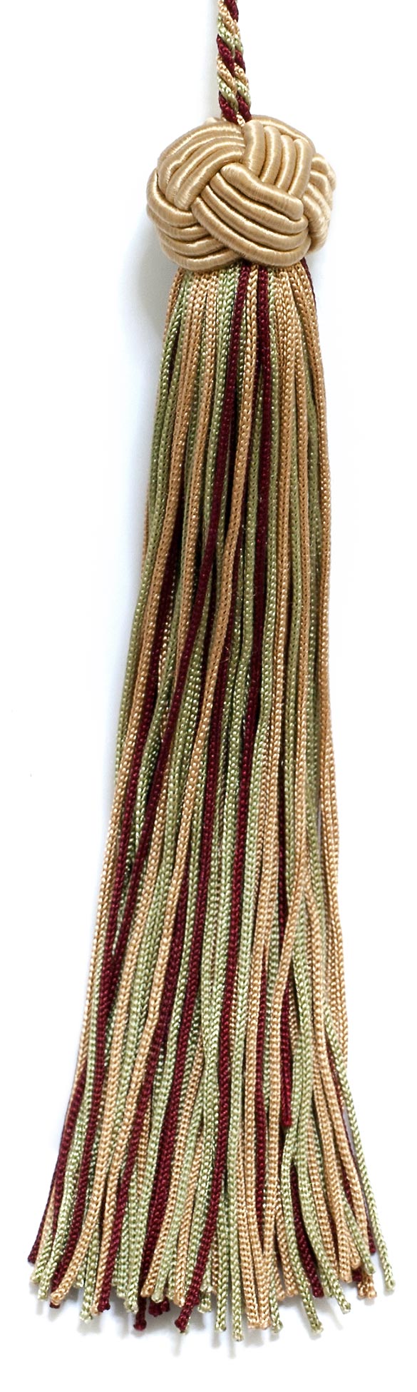 Set of 10 Sand, Burgundy, Light Green Woven Head Chainette Tassel, 5.5 Inch Long with 2 Inch Loop, Basic Trim Collection Style# BH055 Color: 873 - DecoPro