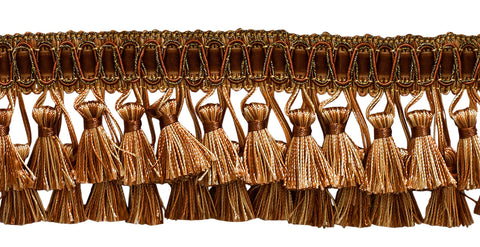 Elaborate Brown, Light Gold 3 inch Two Tier Tassel Fringe / Style #TFH3D Color: English Toffee 08 (Sold by The Yard)