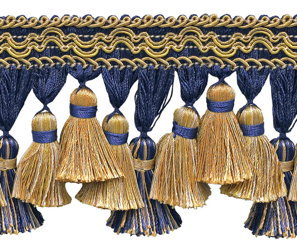 5 Yard Value Pack of Gold, Navy Blue 3 3/4 inch Imperial II Tassel Fringe Style# TFI2 Color: Navy Blue Gold - 1152 (15 Ft / 4.5 Meters)