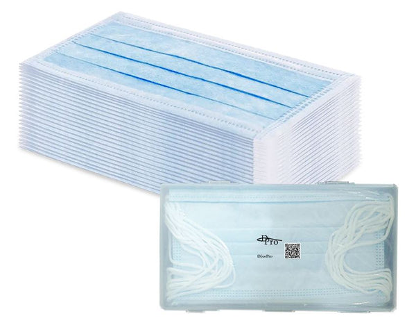 50 Disposable Face Masks, 3-Layer Filter Barrier / Includes a Bonus Travel Case and 10-pack of Face Masks (60 masks total) SM60