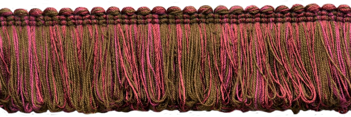 Raspberry Red, Dark Brown Chocolate Collection Looped Brush Fringe Trim / Thick, Luxuriant 2" Long / Style# 0200CHLF Color: Chocolate Raspberry - CC03 / Sold by the Yard - DecoPro