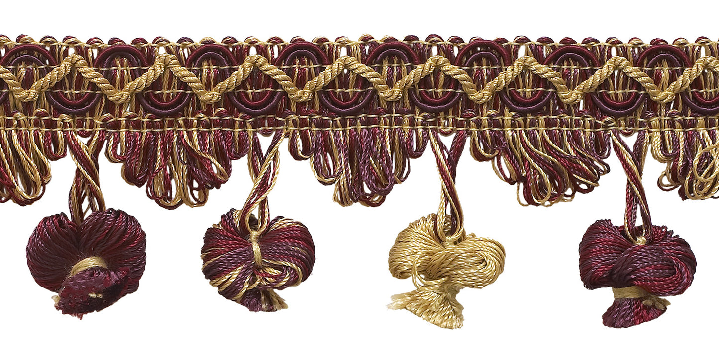 Taupe, Wine 2 inch Imperial II Onion Tassel Fringe Style# NT2503 Color: TAUPE WINE - 4466 (Sold by The Yard) - DecoPro