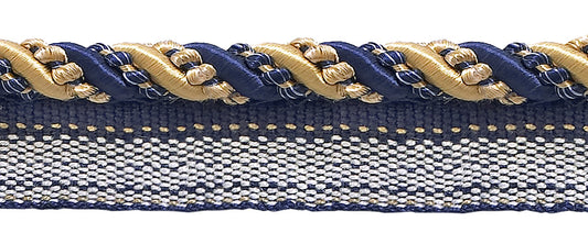 DÉCOPRO 4/16" (0.5cm) Noblesse Collection Medium Decorative Twisted Rope Cord with Lip | Cord Trim # 0416H, Nautical Gold #1152 (Light Gold, Yellow Gold, Navy Blue) 14 Yards (42 ft/12.5m) - DecoPro