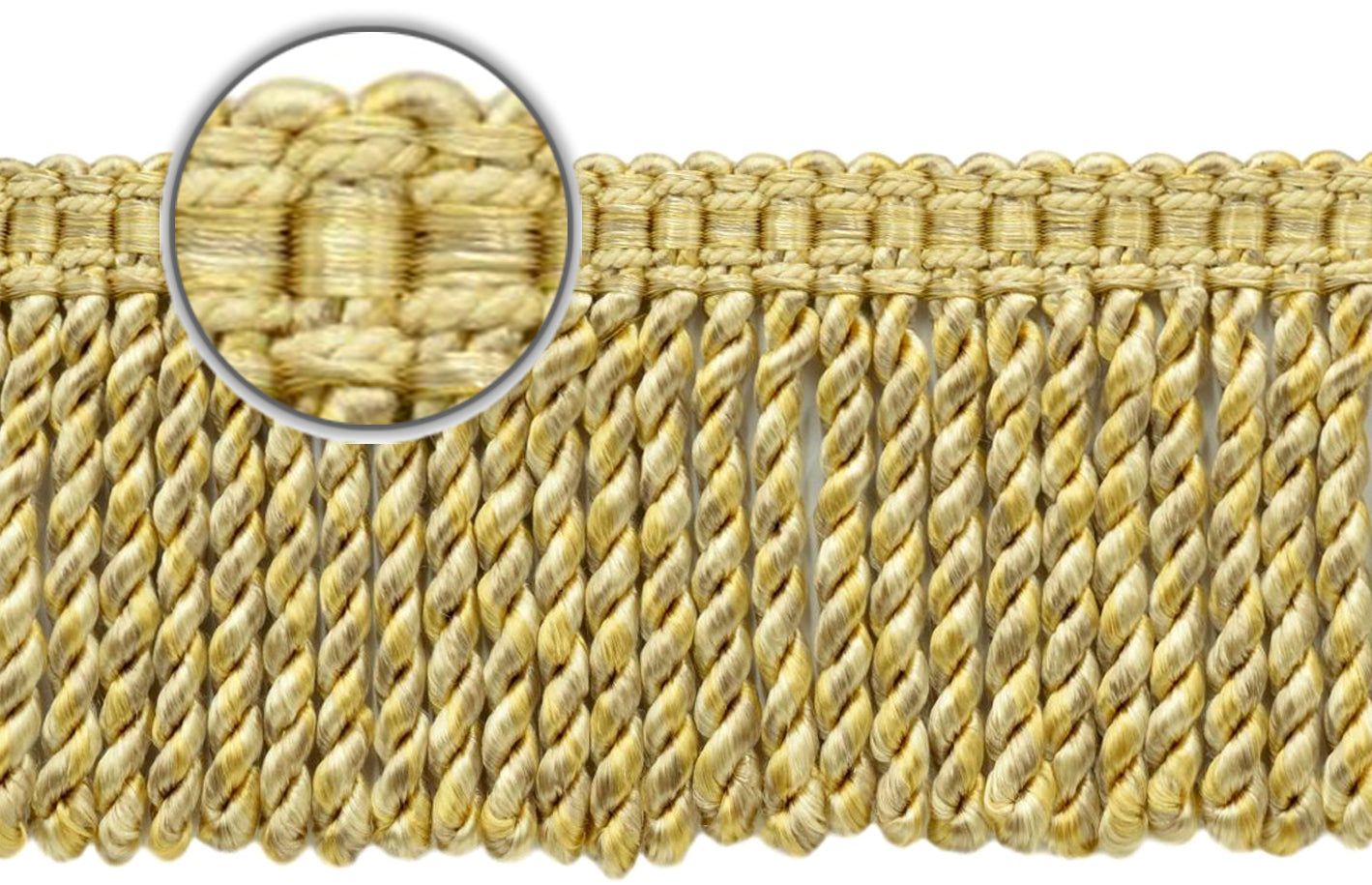 DÉCOPRO 3" (7.5cm) Bullion Fringe Trim with Fancy Woven Gimp Header # BFMLT3WVN, Honey Gold #PR07 (Light Gold, Yellow Gold, Light Beige) | 5 Yards (15 ft/4.5m) - DecoPro