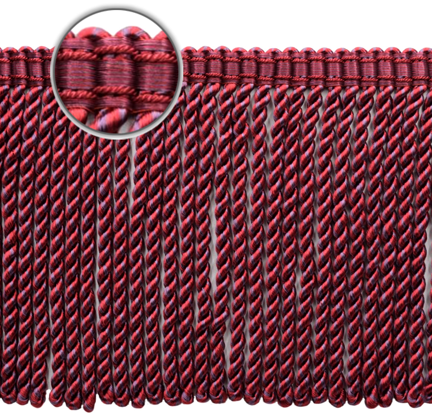 DÉCOPRO 6" (15cm) Decorative Bullion Fringe Trim with Fancy Woven Gimp Header # BFMLT6WVN, Wine Medley Purple #PR22 (Violet Purple, Blood Red) | 5 Yards (15 ft/4.5m) - DecoPro