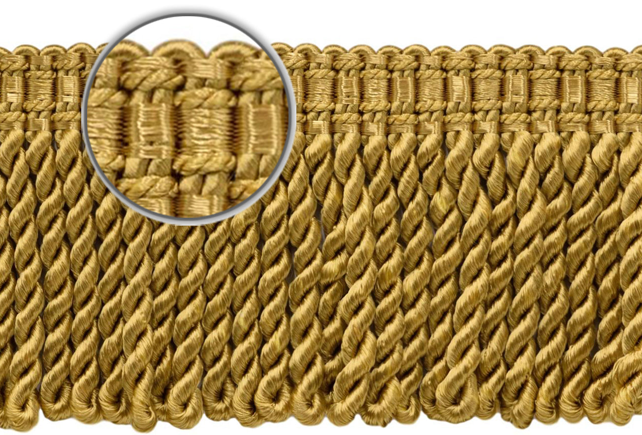 DÉCOPRO 3" (7.5cm) Fancy Solid Woven Gimp Header Satiny Bullion Fringe Trim # BFS3WVN, Antique Gold #C4 (Dark Yellow Gold) | 5 Yards (15 ft/4.5m) - DecoPro