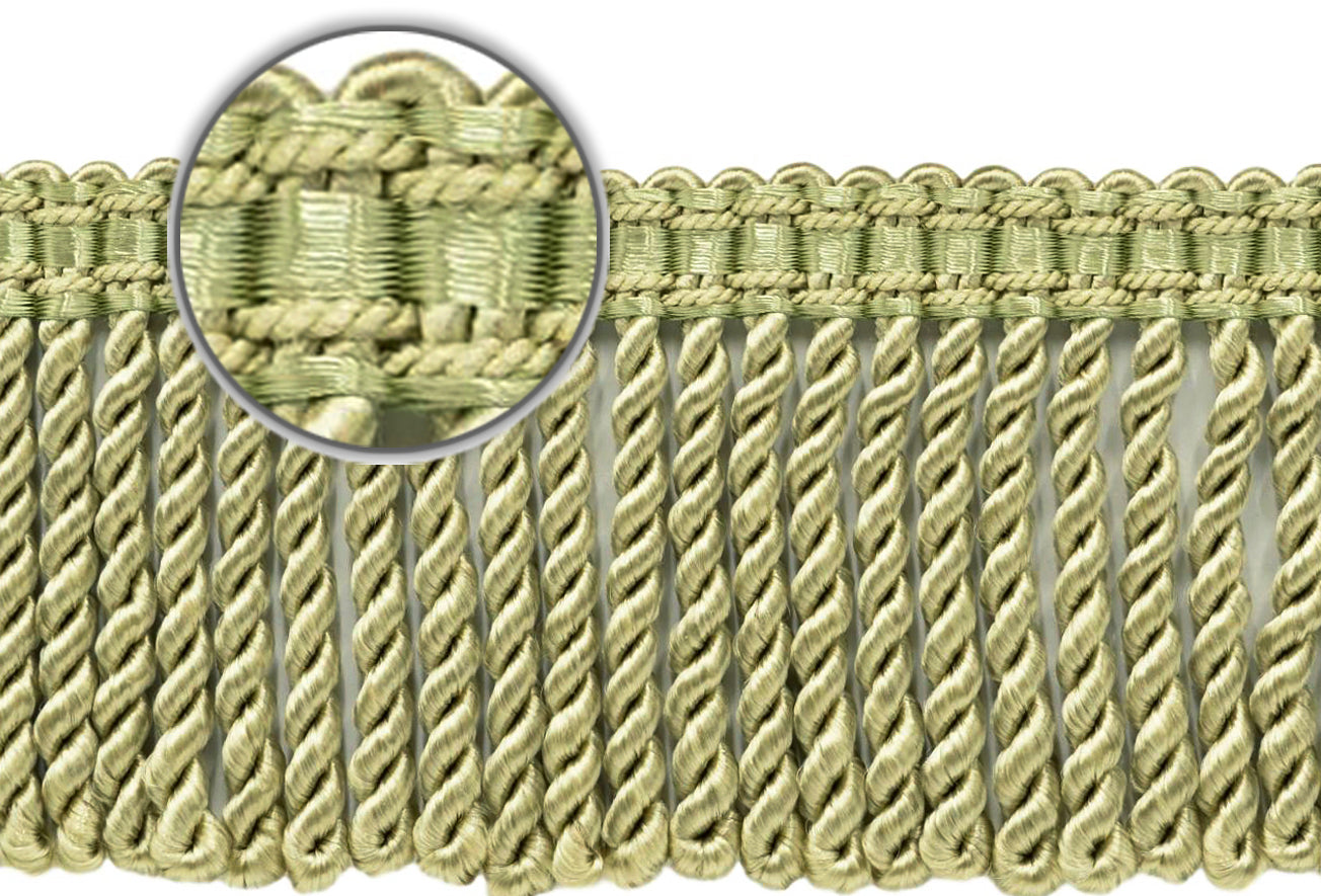 DÉCOPRO 3" (7.5cm) Fancy Solid Woven Gimp Header Satiny Bullion Fringe Trim # BFS3WVN, Beige Green #L47 (Beige Olive Green) | 5 Yards (15 ft/4.5m) - DecoPro