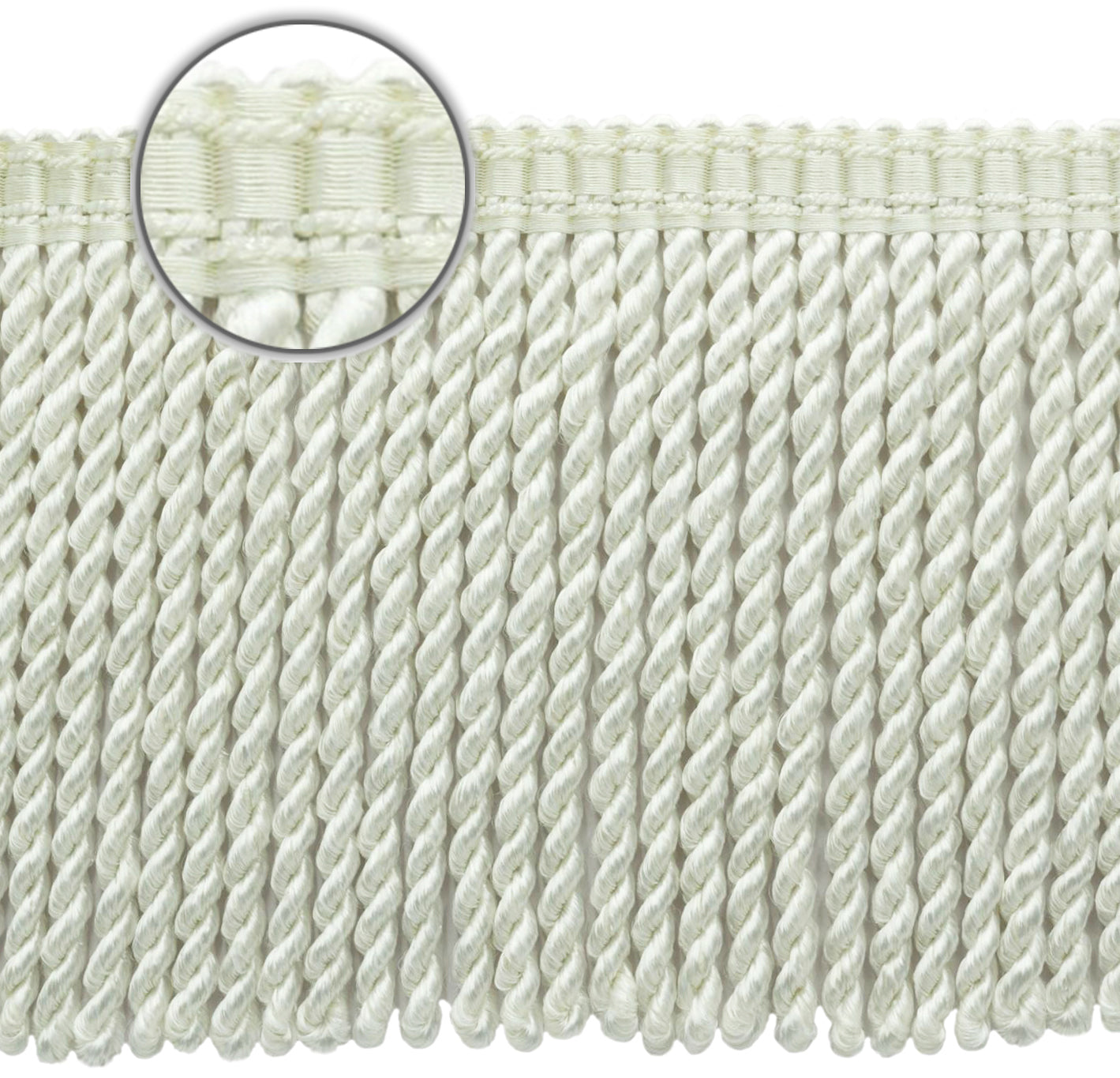 DÉCOPRO 6" (15cm) Decorative Bullion Fringe Trim with Fancy Woven Gimp Header # BFS6WVN, Pure White #A1 (Bright White) | Sold By The Yard (36"/3 ft/0.9m) - DecoPro