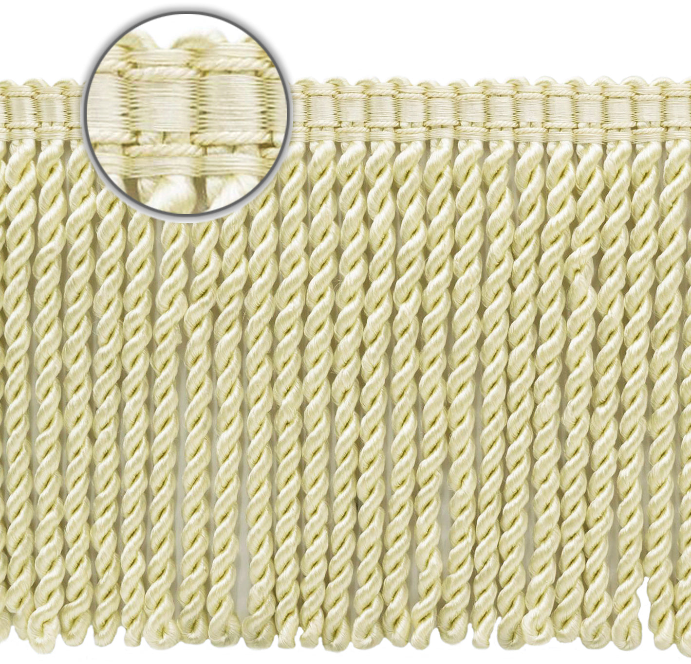 DÉCOPRO 6" (15cm) Decorative Bullion Fringe Trim with Fancy Woven Gimp Header # BFS6WVN, Cream Ivory #A2 (Ivory / Cream) | Sold By The Yard (36"/3 ft/0.9m) - DecoPro