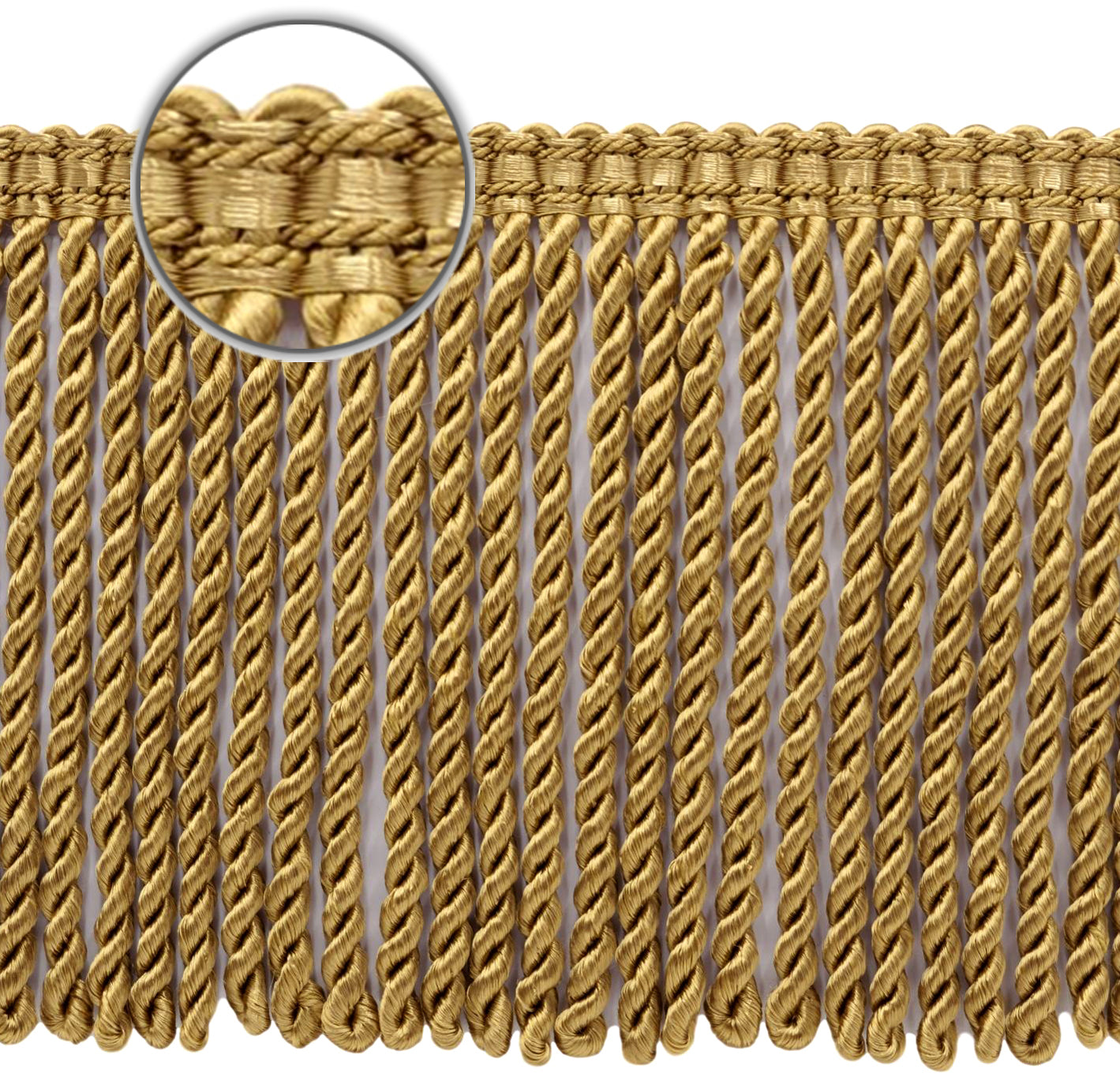 DÉCOPRO 6" (15cm) Decorative Bullion Fringe Trim with Fancy Woven Gimp Header # BFS6WVN, Golden Beige #E16C (Dark Gold Beige) | Sold By The Yard (36"/3 ft/0.9m) - DecoPro