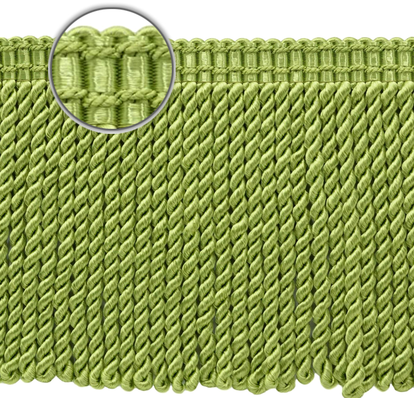 DÉCOPRO 6" (15cm) Decorative Bullion Fringe Trim with Fancy Woven Gimp Header # BFS6WVN, Spring Green #L43 (Light Yellow Green) | 5 Yards (15 ft/4.5m) - DecoPro