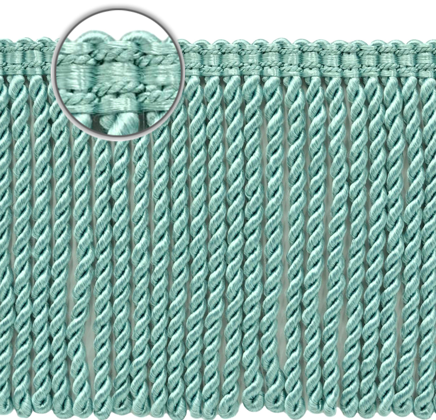 DÉCOPRO 6" (15cm) Decorative Bullion Fringe Trim with Fancy Woven Gimp Header # BFS6WVN, Aquatic Blue #M17 (Light Teal Blue) | Sold By The Yard (36"/3 ft/0.9m) - DecoPro