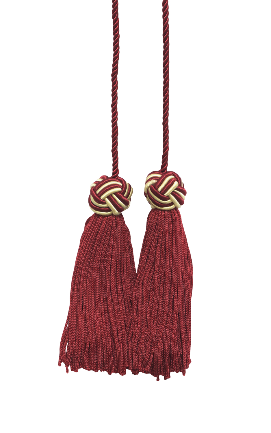 DÉCOPRO Turkish Head Double Tassel Curtain and Drapery Tieback / Holdback, 3 3/4" (9.5cm), 27" (68.5cm) # BHCT, Burgundy Red #275 (Dark Wine Red) | Set of 2 - DecoPro