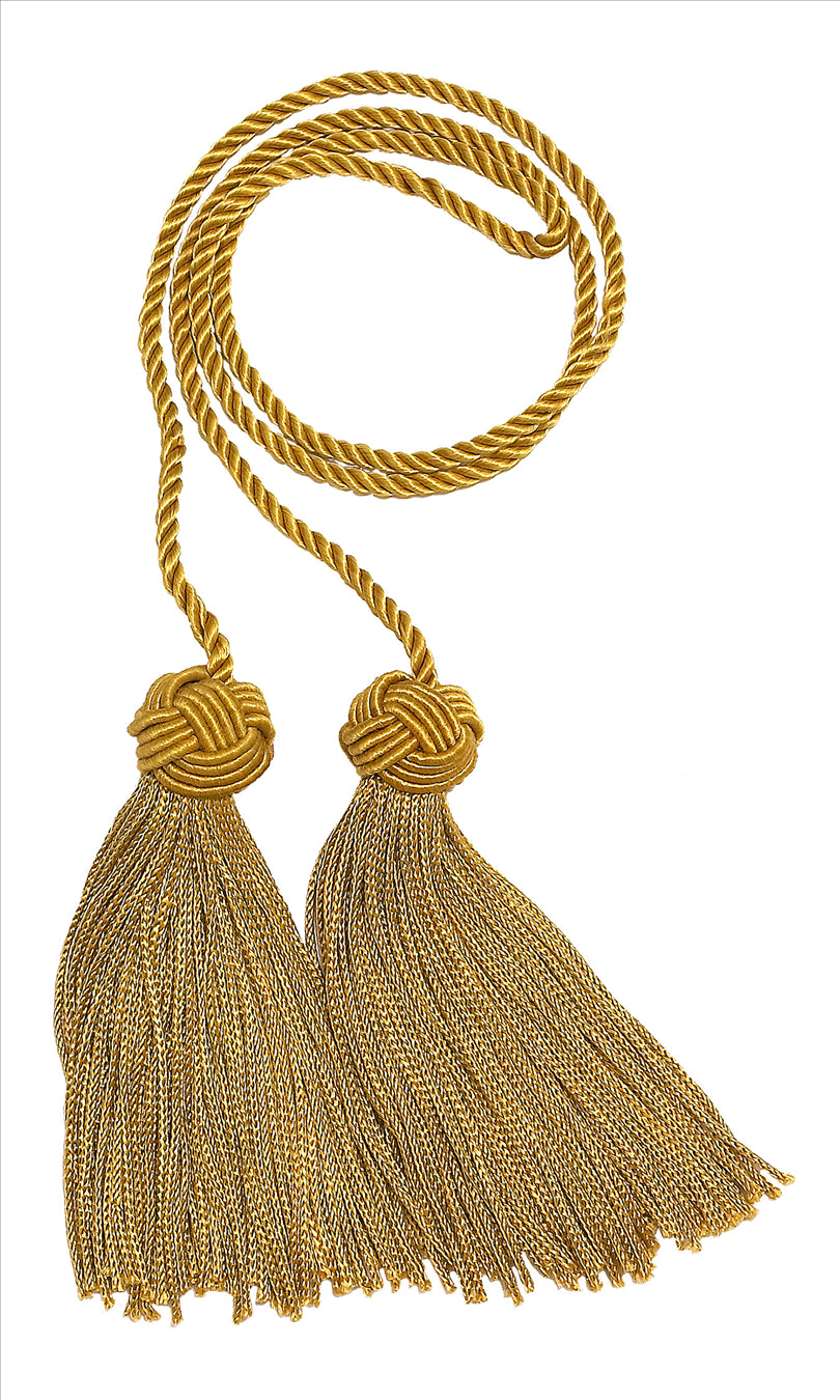 DÉCOPRO Turkish Head Double Tassel Curtain and Drapery Tieback / Holdback, 3 3/4" (9.5cm), 27" (68.5cm) # BHCT, Antique Gold #C4 (Dark Yellow Gold) | Sold Individually - DecoPro