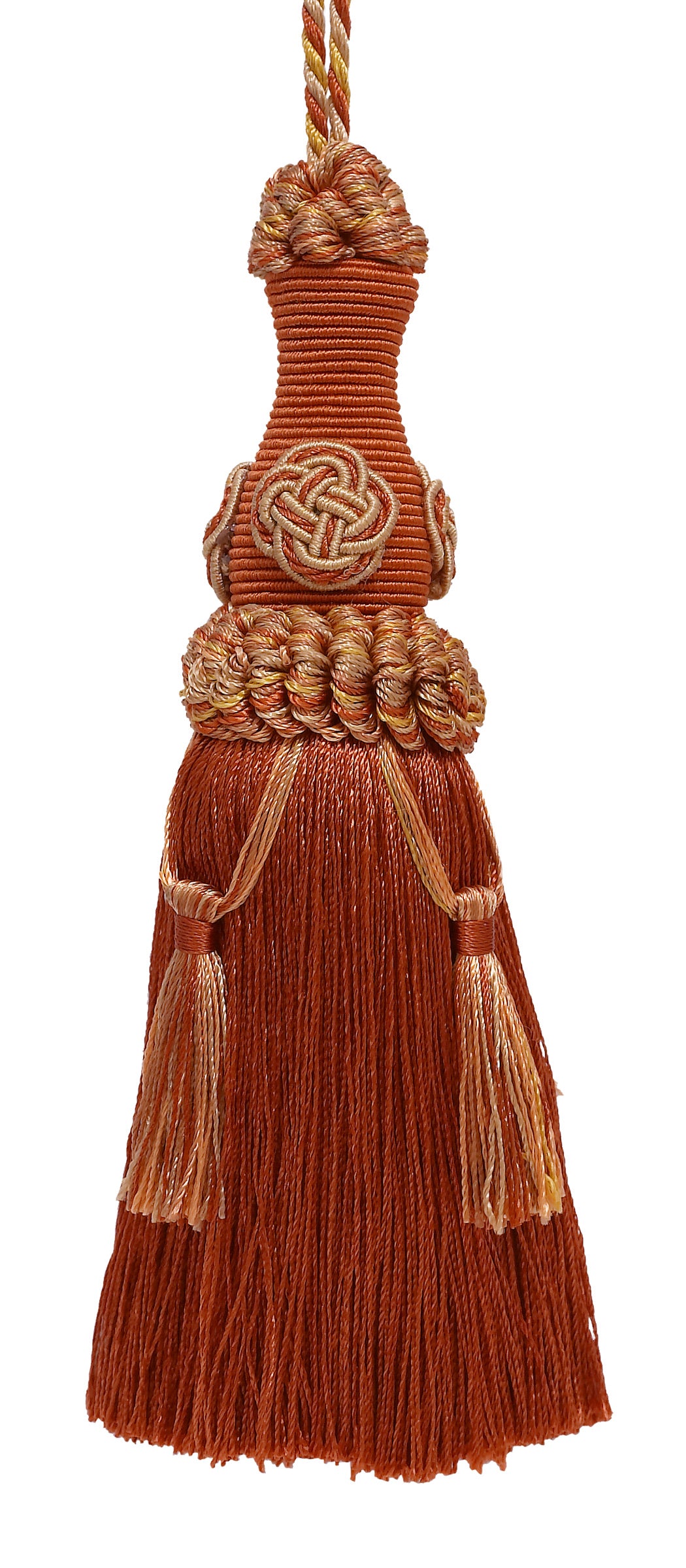 DÉCOPRO Elegant 7" accented with Rosette and Tassels # BKT, Cinnamon Toast Orange #6122 (Rust, Gold) | Set of 4 - DecoPro