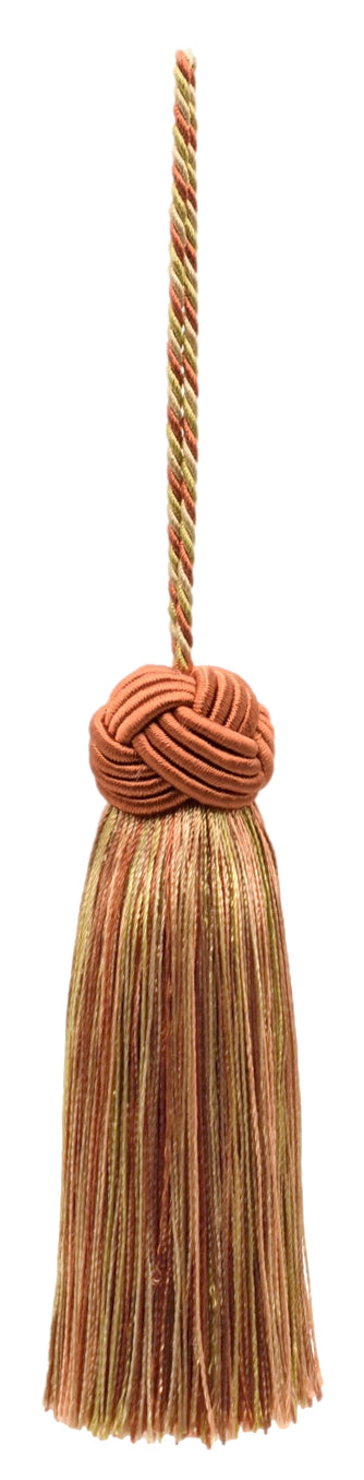 4 1/2" (11cm) Key Tassel, 4" (10cm) Loop with Turkish Head Design (Style# BTS045) | Set of 2 Cinnamon Toast Orange Multicolor #6122 (Rust, Gold) - DecoPro
