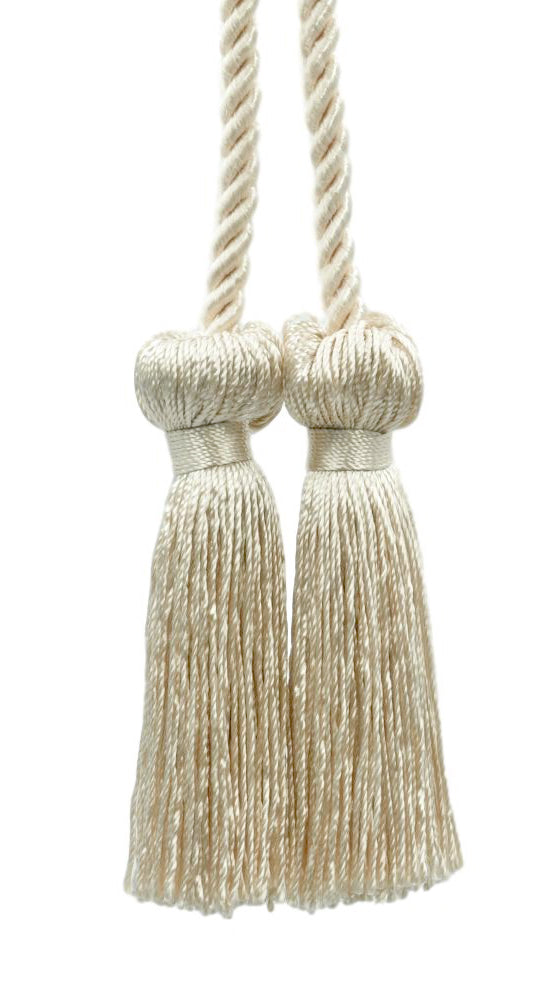 DÉCOPRO Decorative Double Tassel Curtain and Drapery Tieback / Holdback, 3" (7.5cm), 27" (68.5cm) # CCT, Light Salmon Pearl Ivory #C35 (Light Salmon Pearl) | Set of 2 - DecoPro