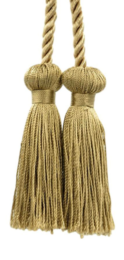 DÉCOPRO Decorative Double Tassel Curtain and Drapery Tieback / Holdback, 3" (7.5cm), 27" (68.5cm) # CCT, Golden Beige #E16C (Dark Gold Beige) | Set of 2 - DecoPro