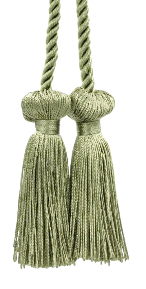 DÉCOPRO Decorative Double Tassel Curtain and Drapery Tieback / Holdback, 3" (7.5cm), 27" (68.5cm) # CCT, Beige Green #L47 (Beige Olive Green) | Set of 4 - DecoPro