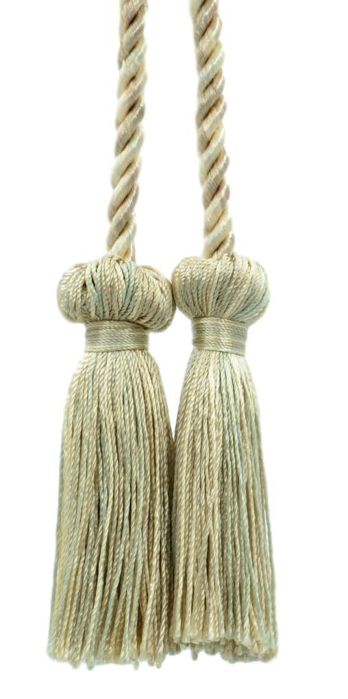 DÉCOPRO Decorative Double Tassel Curtain and Drapery Tieback / Holdback, 3" (7.5cm), 27" (68.5cm) # CCT, Shell Ivory #PR01 (White Ivory, White Gold, Light Beige) | Set of 2 - DecoPro