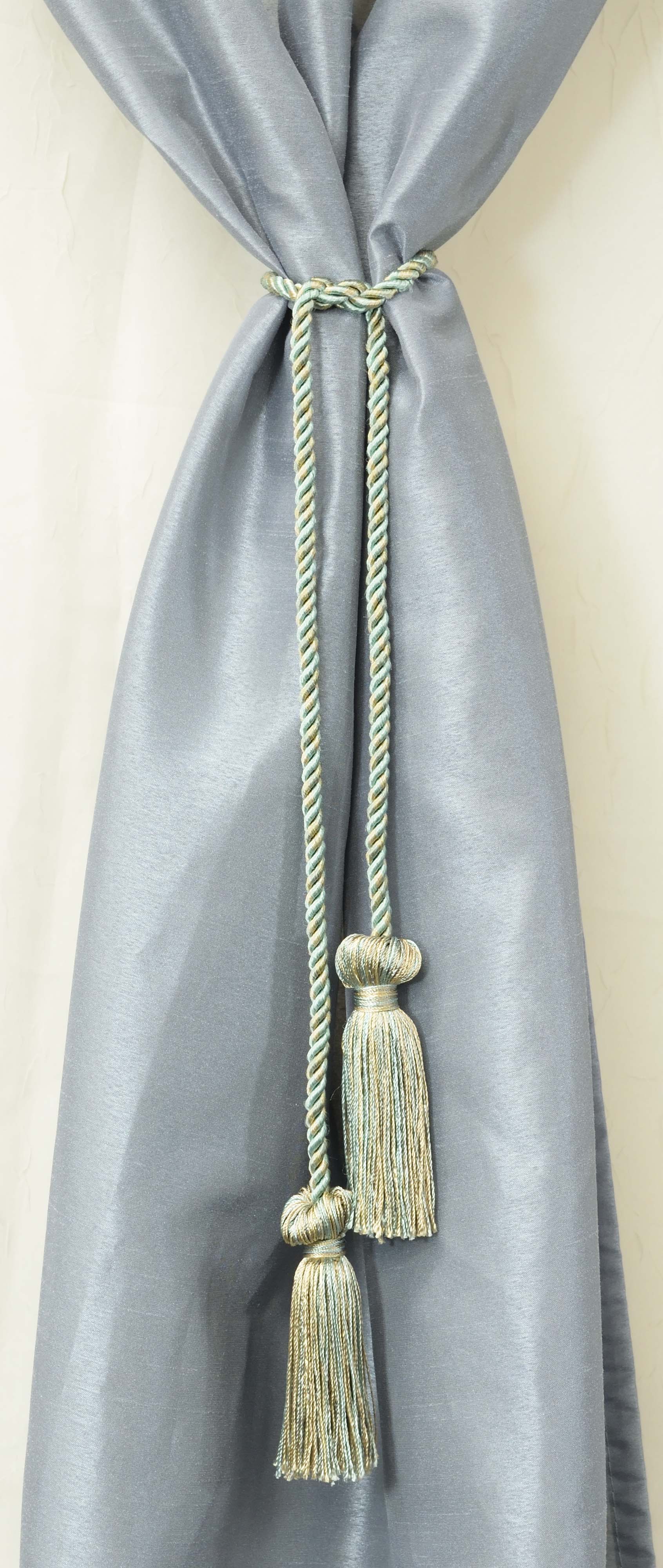 DÉCOPRO Decorative Double Tassel Curtain and Drapery Tieback / Holdback, 3" (7.5cm), 27" (68.5cm) # CCT, Shell Ivory #PR01 (White Ivory, White Gold, Light Beige) | Set of 4 - DecoPro