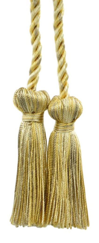 DÉCOPRO Decorative Double Tassel Curtain and Drapery Tieback / Holdback, 3" (7.5cm), 27" (68.5cm) # CCT, Honey Gold #PR07 (Light Gold, Yellow Gold, Light Beige) | Set of 2 - DecoPro