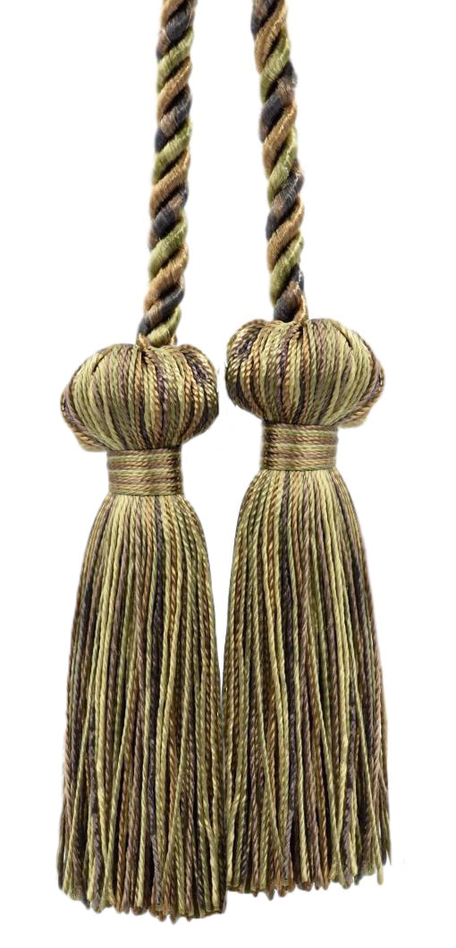 DÉCOPRO Decorative Double Tassel Curtain and Drapery Tieback / Holdback, 3" (7.5cm), 27" (68.5cm) # CCT, Hazel Brown #PR08 (Mocha Brown, Warm Brown, Olive Beige) | Set of 2 - DecoPro