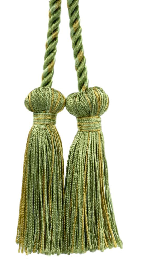 DÉCOPRO Decorative Double Tassel Curtain and Drapery Tieback / Holdback, 3" (7.5cm), 27" (68.5cm) # CCT, Lemongrass Green #PR12 (Light Green, Yellow Green, Yellow Gold) | Set of 4 - DecoPro