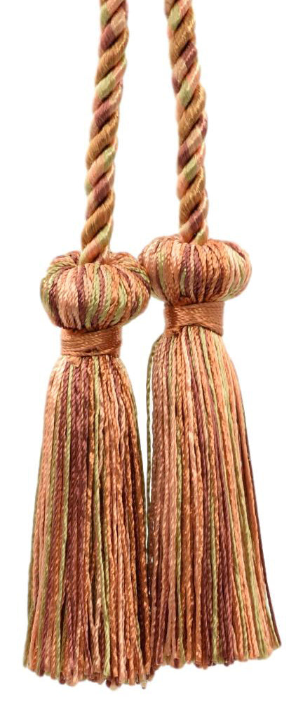 DÉCOPRO Decorative Double Tassel Curtain and Drapery Tieback / Holdback, 3" (7.5cm), 27" (68.5cm) # CCT, Sunstone Orange #PR21 (Brown Orange, Light Red, Light Pink) | Set of 2 - DecoPro