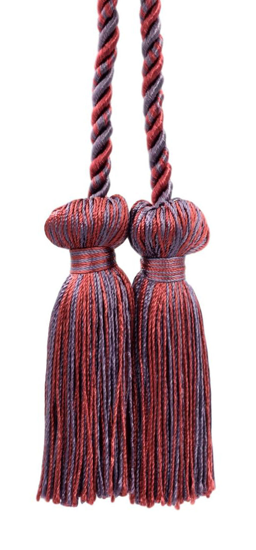 DÉCOPRO Decorative Double Tassel Curtain and Drapery Tieback / Holdback, 3" (7.5cm), 27" (68.5cm) # CCT, Wine Medley Purple #PR22 (Violet Purple, Blood Red) | Set of 2 - DecoPro