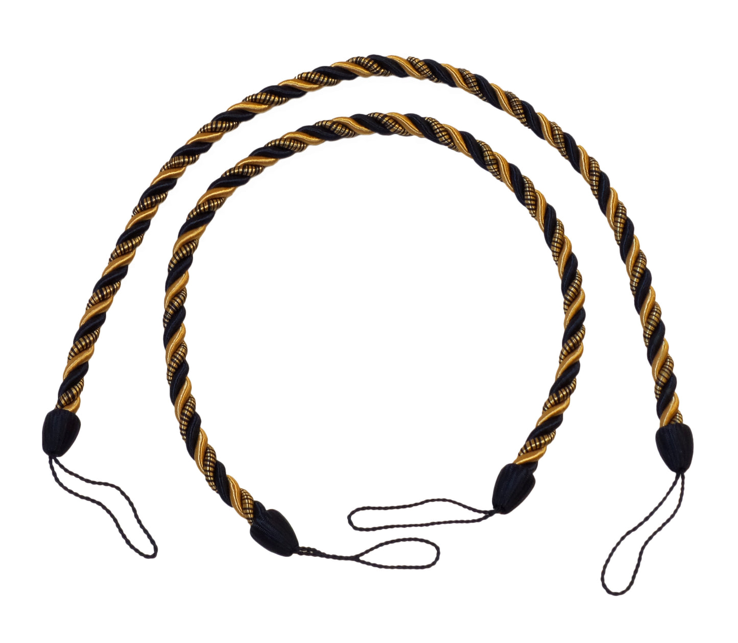 DÉCOPRO Beautifully Handcrafted Curtain and Drapery Decorative Rope Tieback, Spread 26" (66cm), 1/2" (1cm) Thick # CCTB, Nautical Gold #1152 (Light Gold, Yellow Gold, Navy Blue) | 5 Pairs (Set of 10) - DecoPro