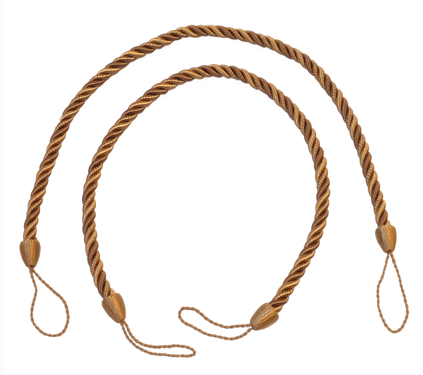 DÉCOPRO Beautifully Handcrafted Curtain and Drapery Decorative Rope Tieback, Spread 26" (66cm), 1/2" (1cm) Thick # CCTB, Gold Medley #8633 (Two-Tone Gold, Beige) | 2 Pairs (Set of 4) - DecoPro