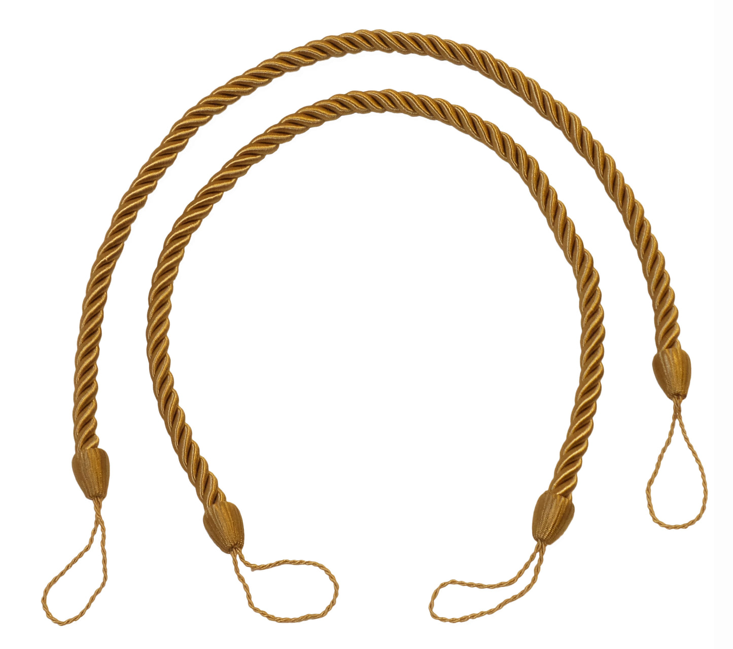 DÉCOPRO Beautifully Handcrafted Curtain and Drapery Decorative Rope Tieback, Spread 26" (66cm), 1/2" (1cm) Thick # CCTB, Antique Gold #C4 (Dark Yellow Gold) | 5 Pairs (Set of 10) - DecoPro