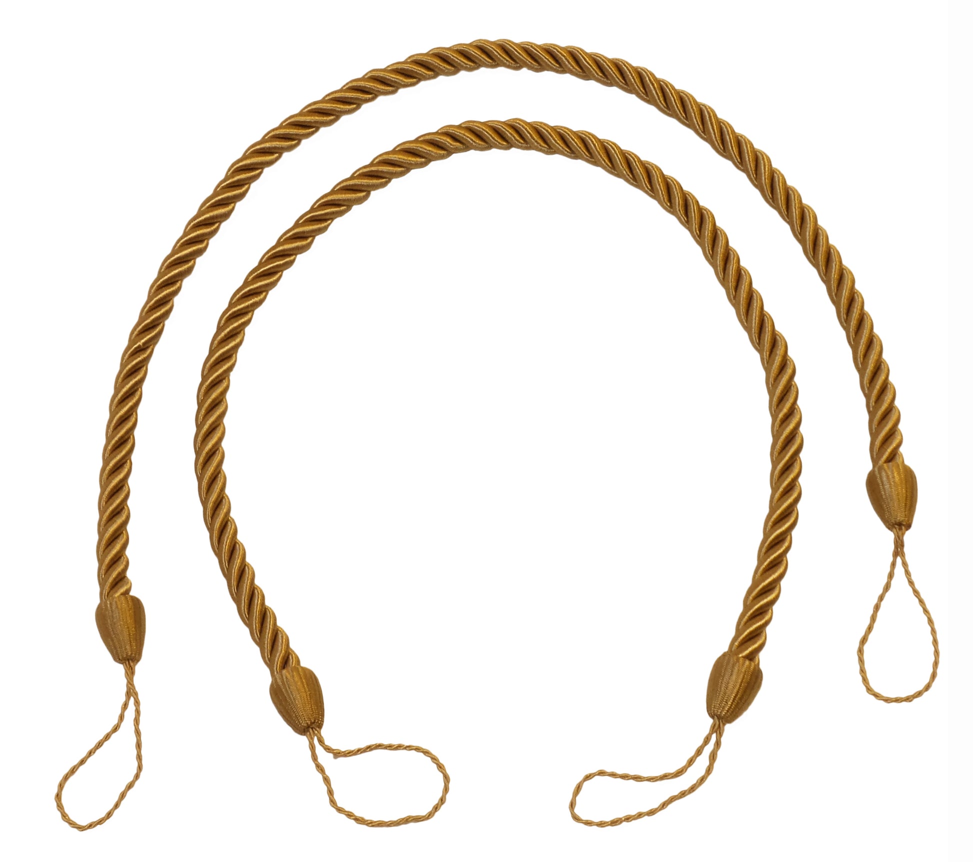 DÉCOPRO Beautifully Handcrafted Curtain and Drapery Decorative Rope Tieback, Spread 26" (66cm), 1/2" (1cm) Thick # CCTB, Antique Gold #C4 (Dark Yellow Gold) | 2 Pairs (Set of 4) - DecoPro