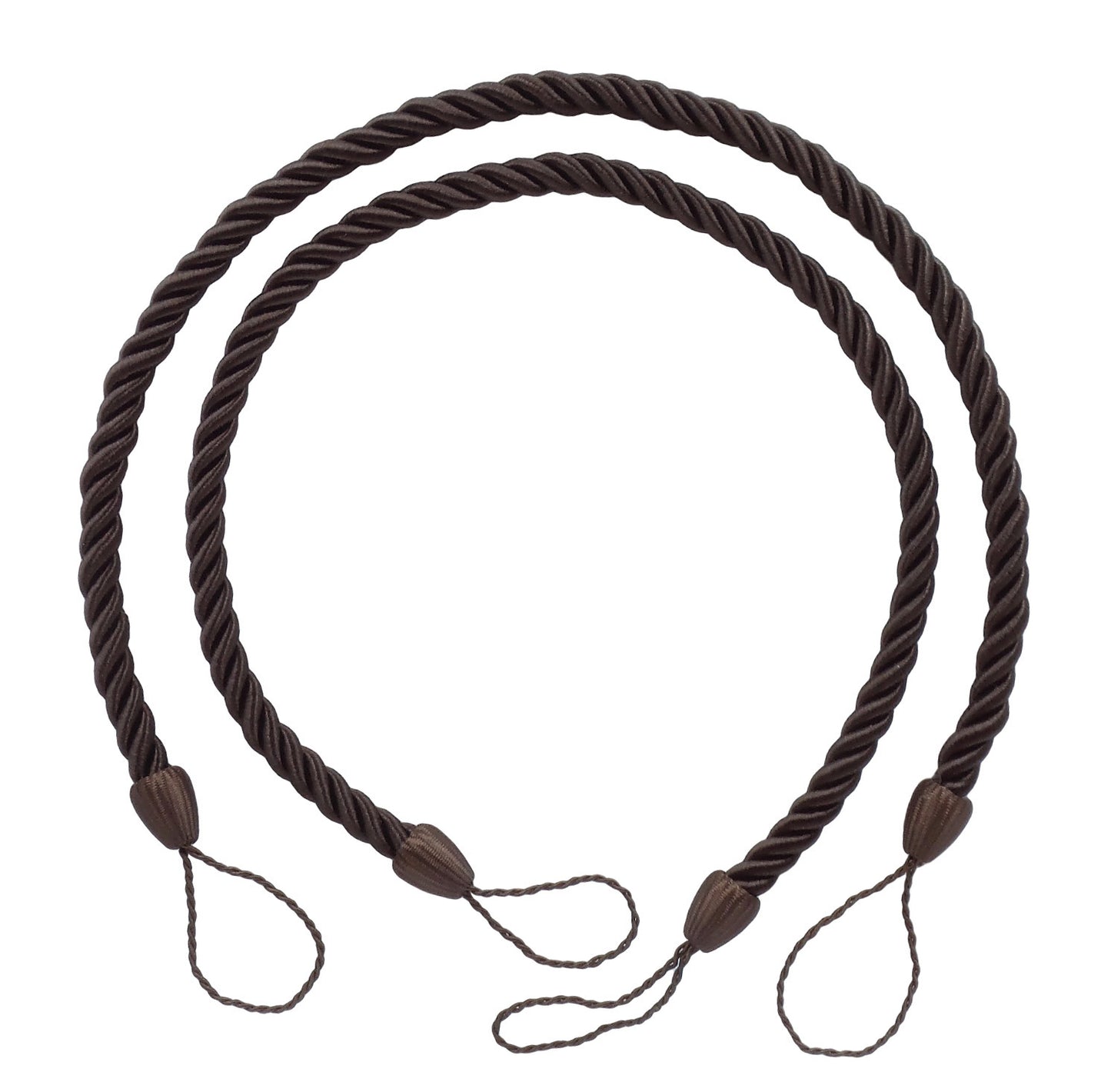 DÉCOPRO Beautifully Handcrafted Curtain and Drapery Decorative Rope Tieback, Spread 26" (66cm), 1/2" (1cm) Thick # CCTB, Mocha Brown #D2 (Dark Chocolate Brown) | 5 Pairs (Set of 10) - DecoPro