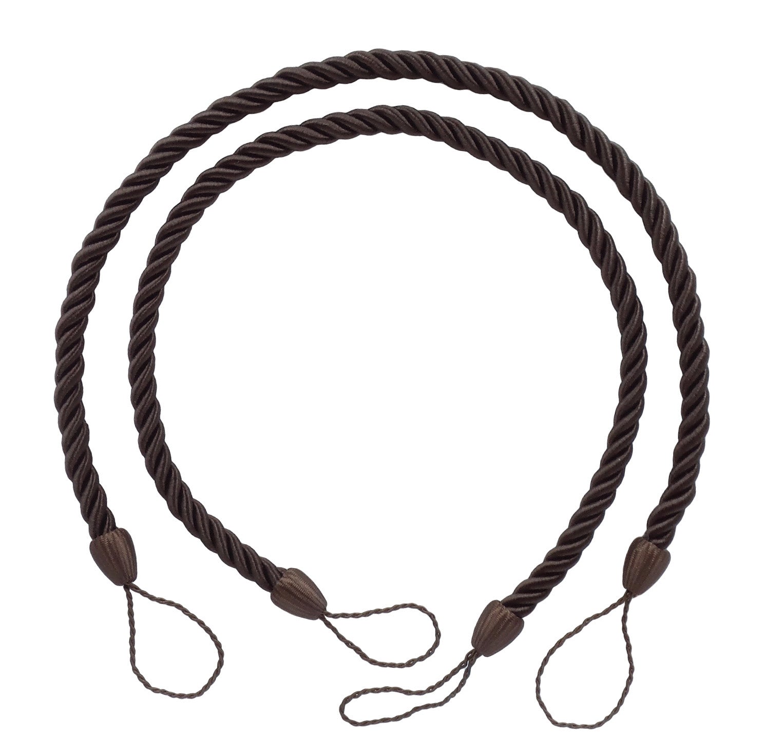 DÉCOPRO Beautifully Handcrafted Curtain and Drapery Decorative Rope Tieback, Spread 26" (66cm), 1/2" (1cm) Thick # CCTB, Mocha Brown #D2 (Dark Chocolate Brown) | 2 Pairs (Set of 4) - DecoPro