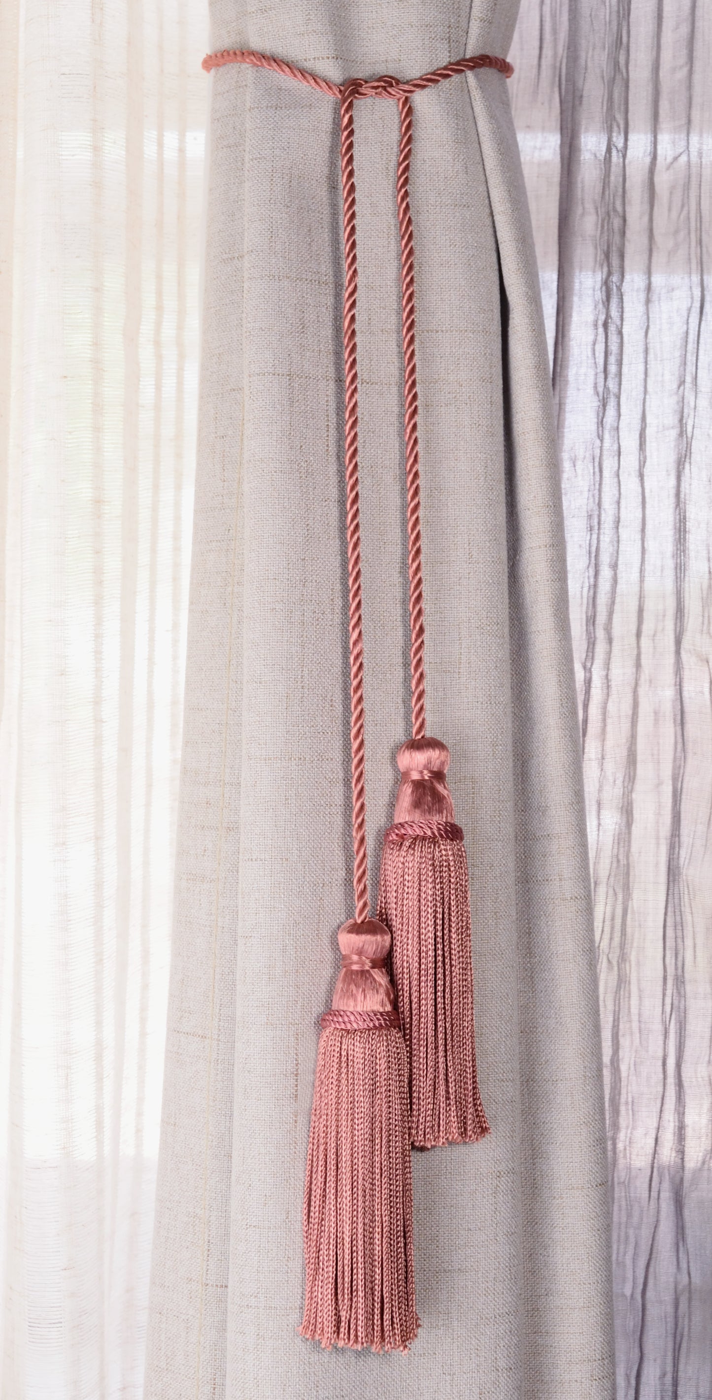 DÉCOPRO Decorative Chainette Double Tassel Curtain and Drapery Tieback / Holdback, 4" (10cm), 29" (73.5cm) # CDCT, Hibiscus Pink #45 (Red Pink, Light Red) | Set of 2 - DecoPro