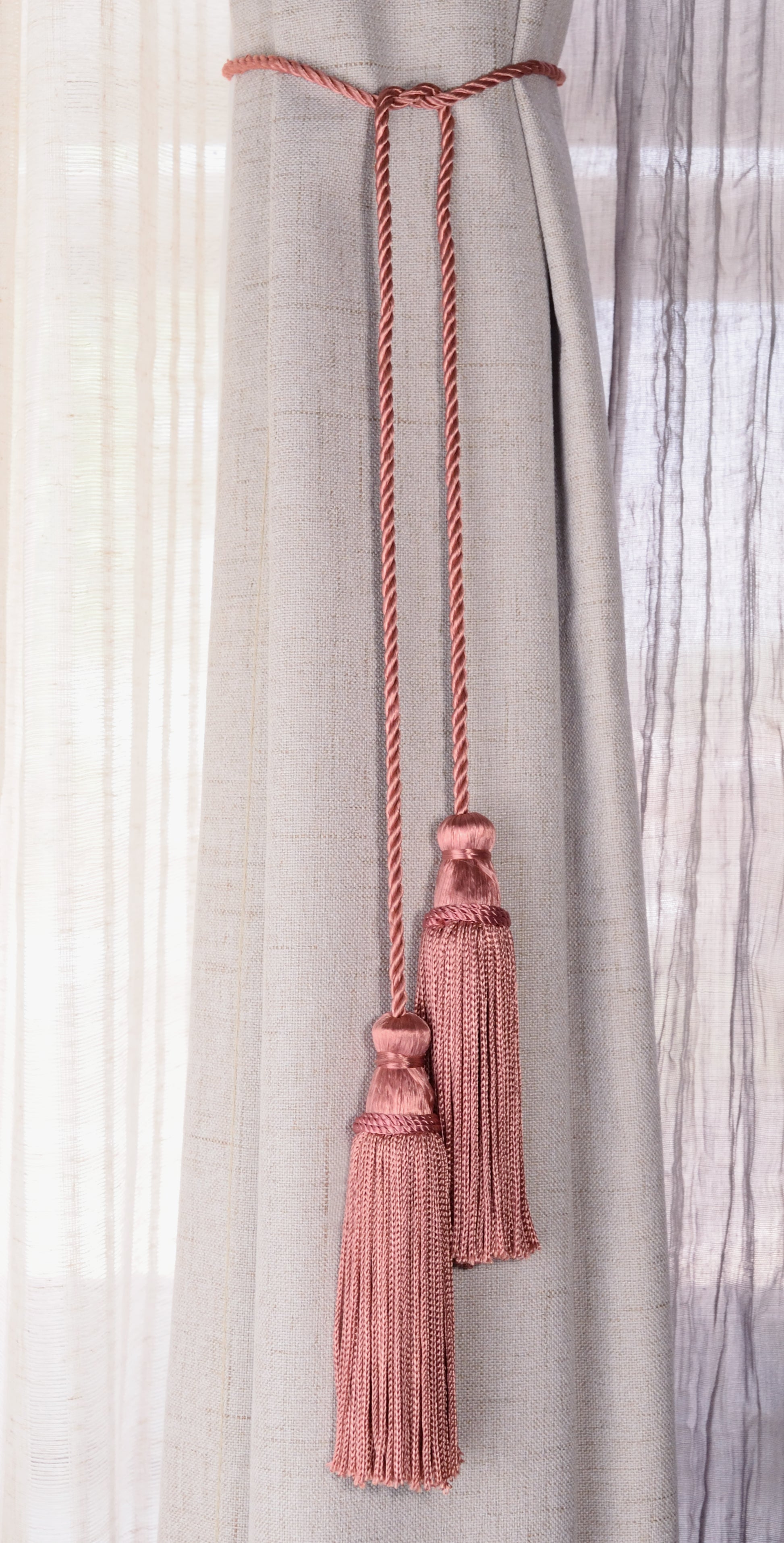 DÉCOPRO Decorative Chainette Double Tassel Curtain and Drapery Tieback / Holdback, 4" (10cm), 29" (73.5cm) # CDCT, Hibiscus Pink #45 (Red Pink, Light Red) | Set of 2 - DecoPro