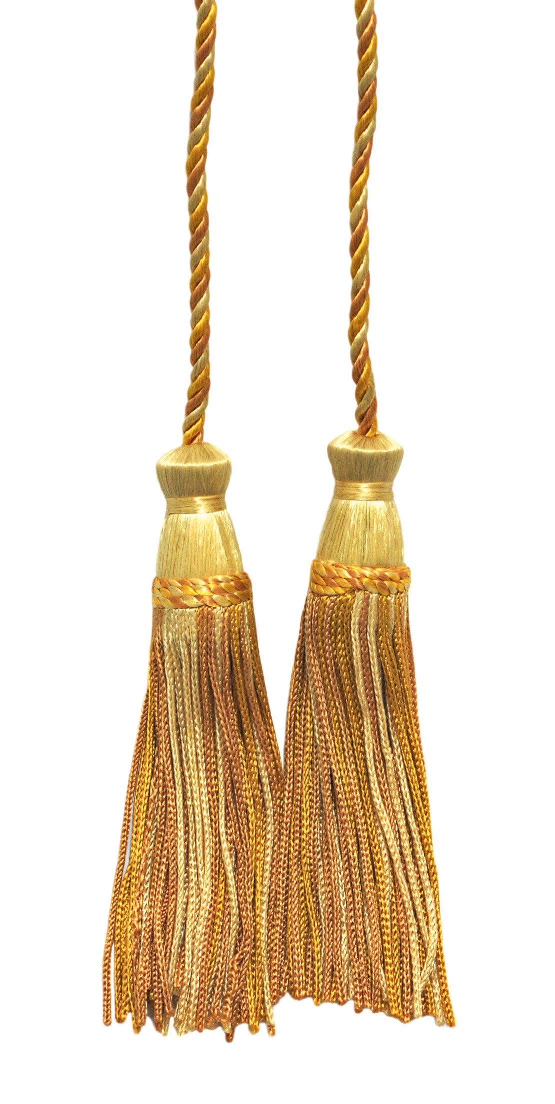 DÉCOPRO Decorative Chainette Double Tassel Curtain and Drapery Tieback / Holdback, 4" (10cm), 29" (73.5cm) # CDCT, Yellow Beige Gold #510 (Light Gold, Dark Gold, Yellow Gold) | Set of 4 - DecoPro