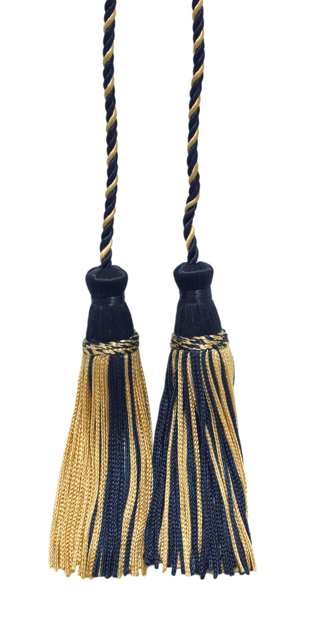 DÉCOPRO Decorative Chainette Double Tassel Curtain and Drapery Tieback / Holdback, 4" (10cm), 29" (73.5cm) # CDCT, Nautical Blue #565 (Navy Blue, Yellow Gold, Midnight Blue) | Set of 4 - DecoPro